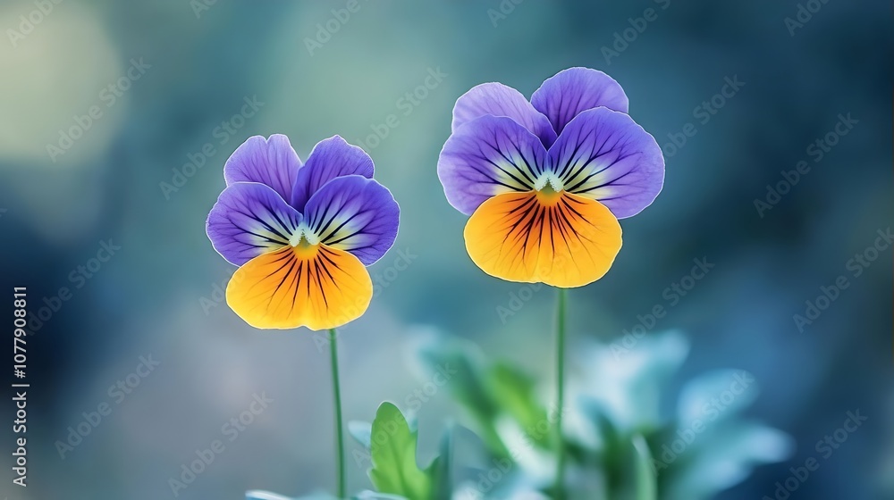 Two Purple and Yellow Pansies in Bloom Two Purple and Yellow Pansies in Bloom
