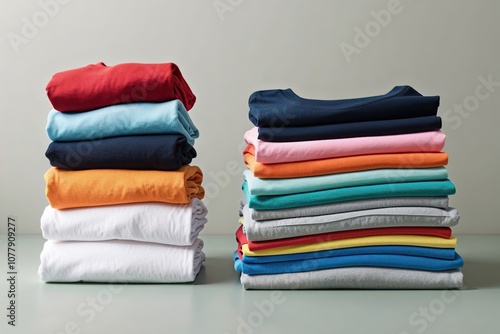 Vibrant Folded T-Shirt Collection on Fresh Laundry Background