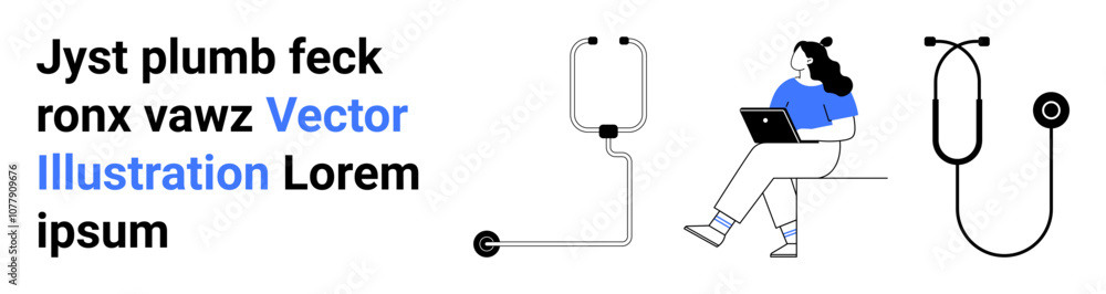 Doctor with a laptop, stethoscope, diagnostic equipment. Ideal for healthcare, telemedicine, medical services, online consultation, health technology, remote checkups, patient care. Landing page Doctor with a laptop, stethoscope, diagnostic equipment. Ideal for healthcare, telemedicine, medical services, online consultation, health technology, remote checkups, patient care. Landing page
