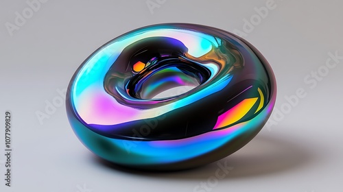 Colorful iridescent torus shape with glossy surface photo