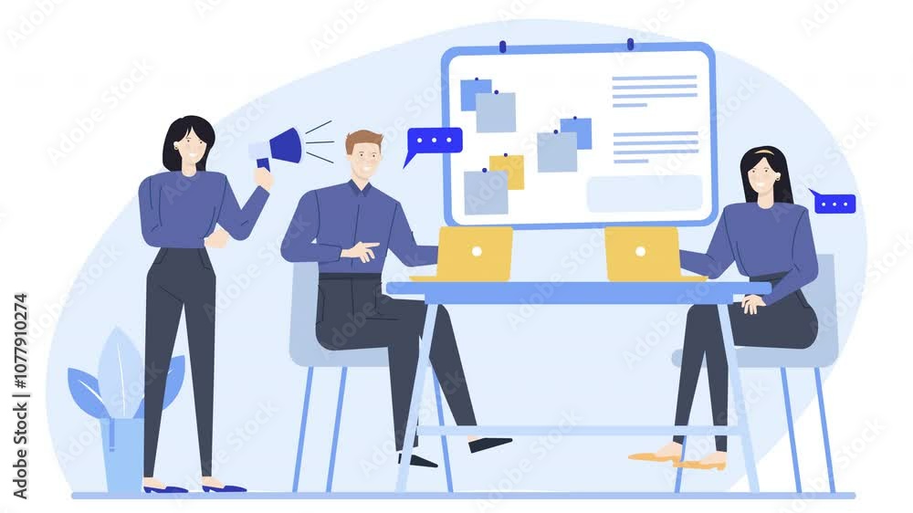 collaborative teamwork in a bustling modern office teamwork illustration business animated video	