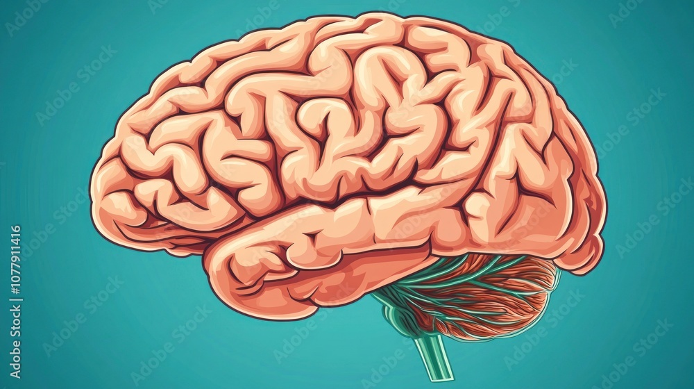 Illustration of a human brain with detailed texture on a blue background. Illustration of a human brain with detailed texture on a blue background.