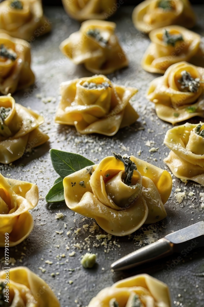 Plate of pasta with a leaf on it Plate of pasta with a leaf on it