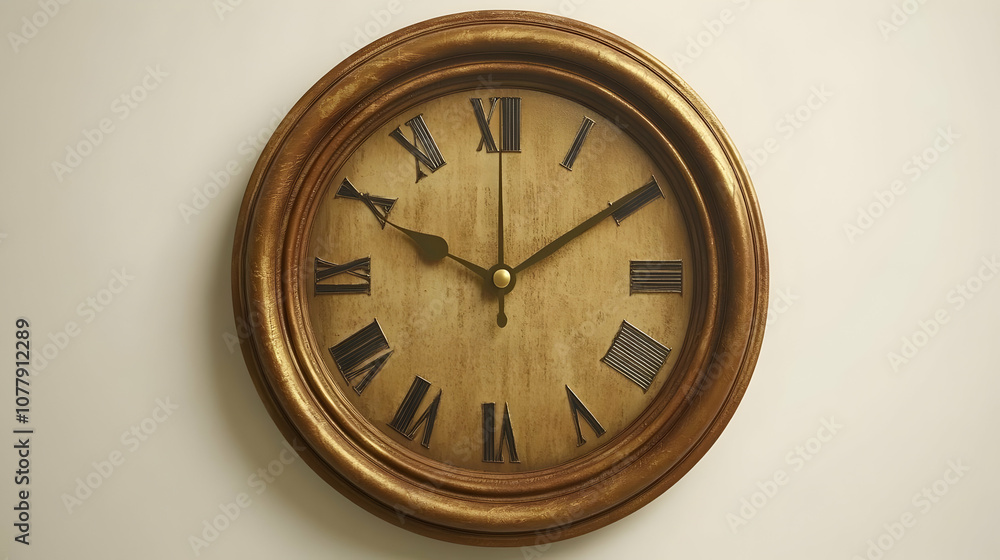 Classic Round Wall Clock with Roman Numerals Illustration Classic Round Wall Clock with Roman Numerals Illustration