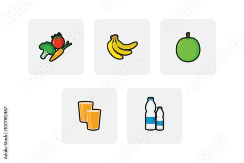 Healthy Lifestyle and Fitness Icon Set - Gym, Workout, Nutrition, Diet, and Wallness Vector Pack