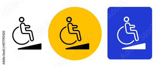 Wheel chair friendly sign symbol disabled access sticker banner emblem ramp icon yellow blue color