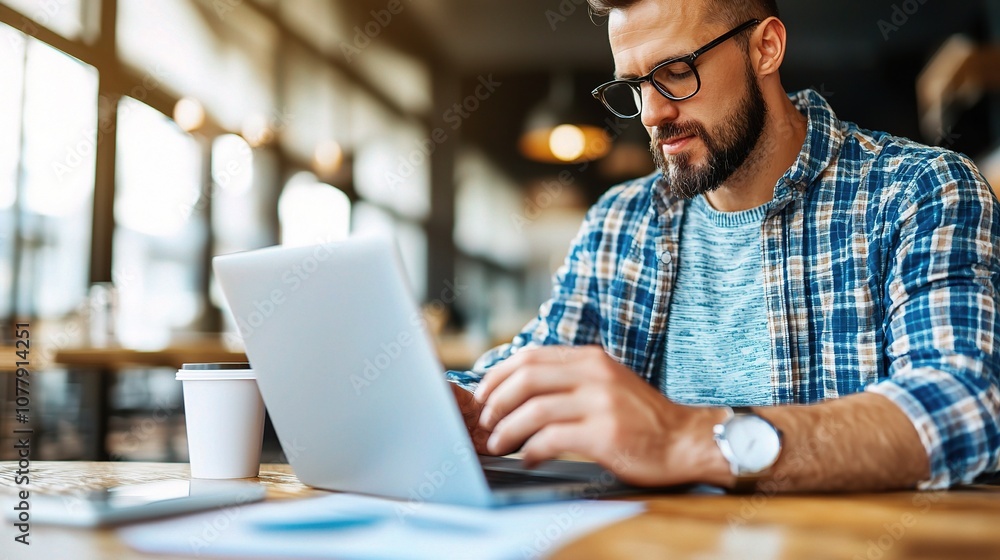Professional Man Analyzing Forex Statistics on Laptop in Modern Business Environment for Data Insights and Strategic Decisions Professional Man Analyzing Forex Statistics on Laptop in Modern Business Environment for Data Insights and Strategic Decisions