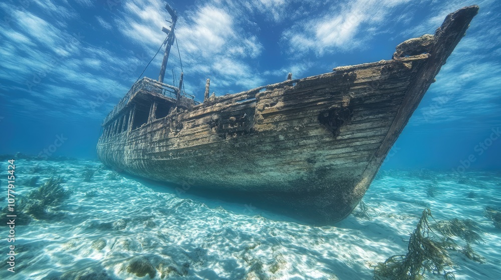 Fototapeta premium Underwater View of a Sunken Ship