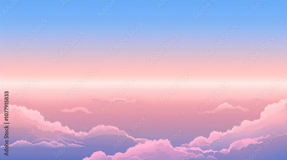 Gradient sky background, transitioning from deep blue to soft pastel pink, with delicate clouds floating along. Gradient sky background, transitioning from deep blue to soft pastel pink, with delicate clouds floating along.