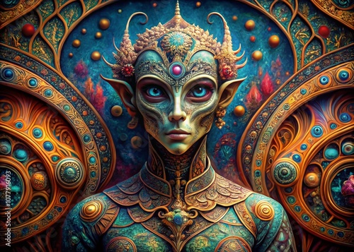 Wallpaper Mural Architectural Photography of an Alien Creature Embellished with Elegant Paisley Designs, Showcasing Unique Textures and Forms in a Vibrant Extraterrestrial Environment Torontodigital.ca