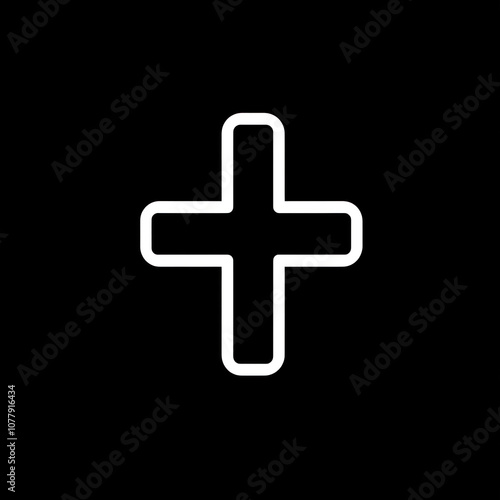 Cross icon set against a stark black background.