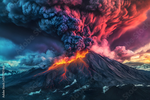 The Fiery Fury: A Volcanic Eruption Illuminates the Night Sky and Transforms the Landscape with Its Raw, Unstoppable Power photo