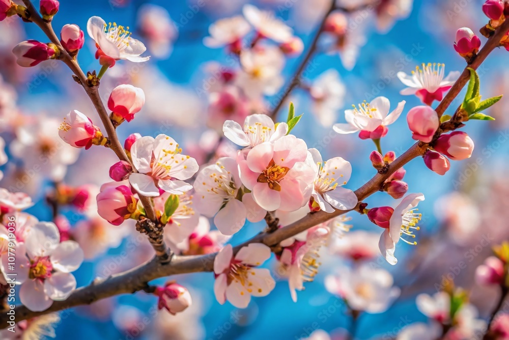 Beautiful Floral Spring Abstract Nature Background Featuring Blooming Apricot Branches Against a Soft Focus Blue Sky Ideal for Easter and Spring Postcard Designs Beautiful Floral Spring Abstract Nature Background Featuring Blooming Apricot Branches Against a Soft Focus Blue Sky Ideal for Easter and Spring Postcard Designs