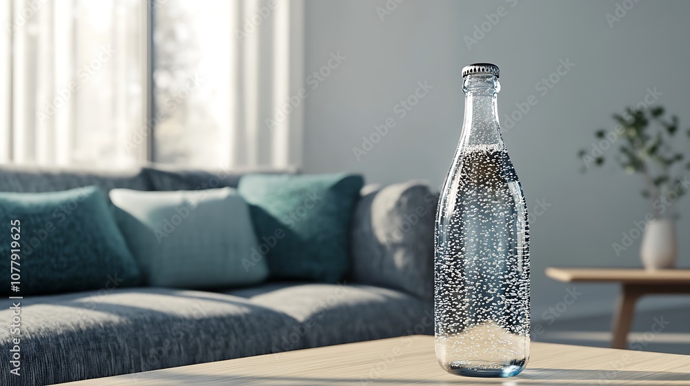 Sparkling Water Bottle on Wooden Table
