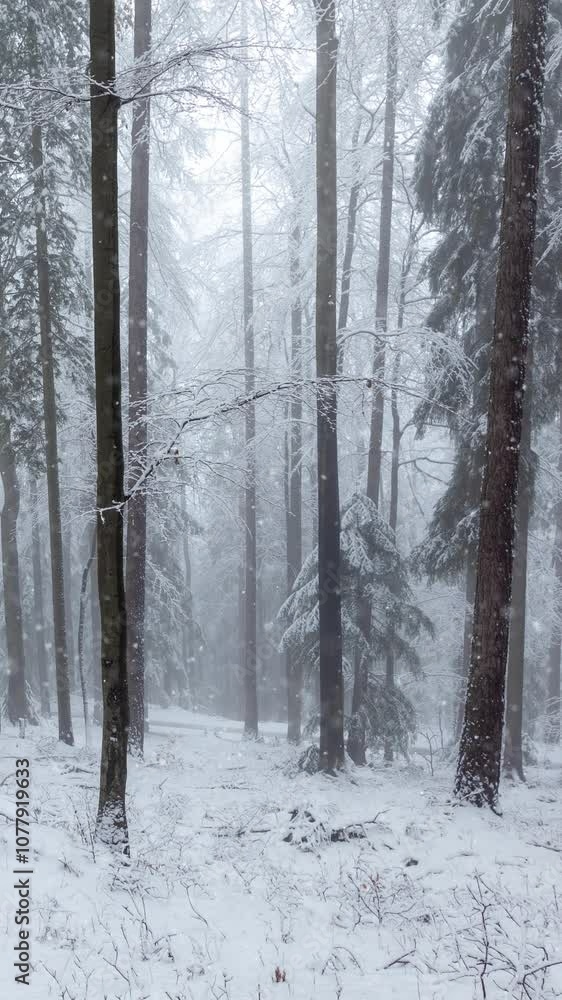 Magic snowy and foggy forest with loop snowfall. Magic snowy and foggy forest with loop snowfall.