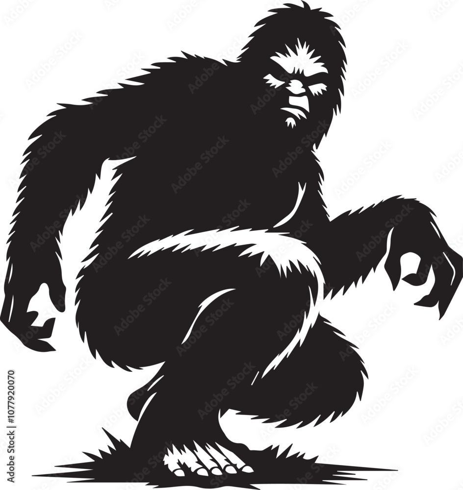Obraz premium Bigfoot silhouette crouching in a defensive pose