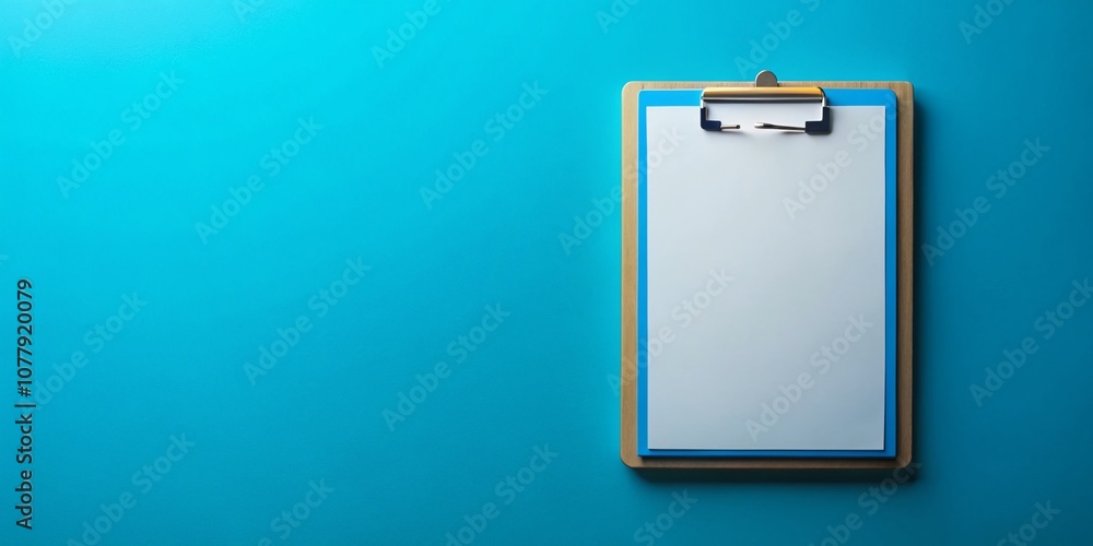 Blank Clipboard on a Blue Background: Perfect for Presentations, Notes, or Creative Projects with Ample Copy Space for Custom Text or Graphics