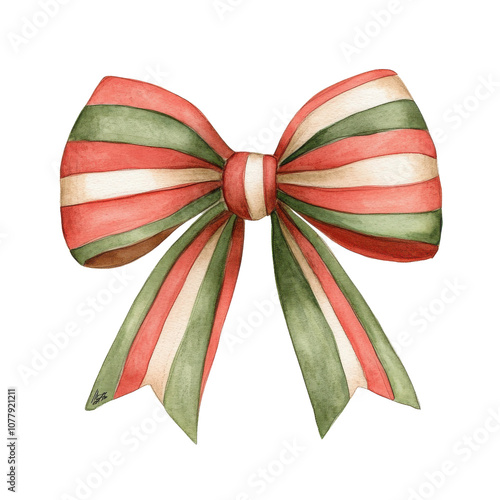 festive Christmas bow featuring red and green stripes, perfect for holiday decorations and gift wrapping. This cheerful design adds joyful touch to any celebration