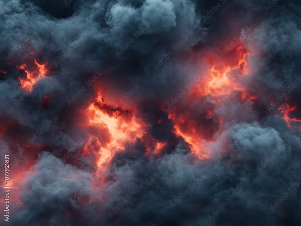 Billowing red and orange smoke clouds against a pitch-black background, creating a dramatic and abstract effect with intense contrast. Billowing red and orange smoke clouds against a pitch-black background, creating a dramatic and abstract effect with intense contrast.