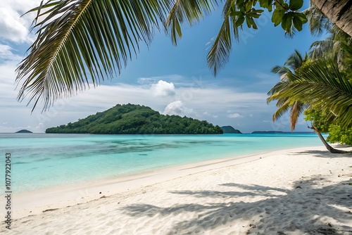 Beach, palm, sea, tropical, ocean, sand, island, tree, water, paradise, sky, travel, vacation, nature, coconut, palm tree, summer, coast, landscape, holiday, caribbean, seascape, sun, beautiful, relax photo