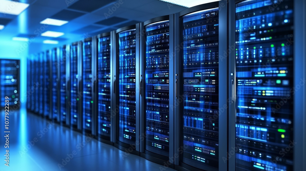 A data center using virtualization technology to run multiple virtual machines on a single server, enhancing efficiency and reducing costs A data center using virtualization technology to run multiple virtual machines on a single server, enhancing efficiency and reducing costs
