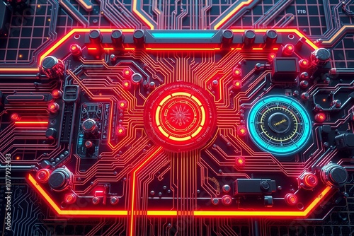 Futuristic Circuit Board with Holographic Interface.generative AI 