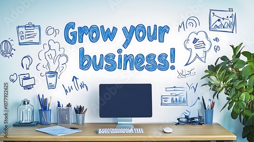 An illustration of the text Grow your small business, Grow your small business text on wall background