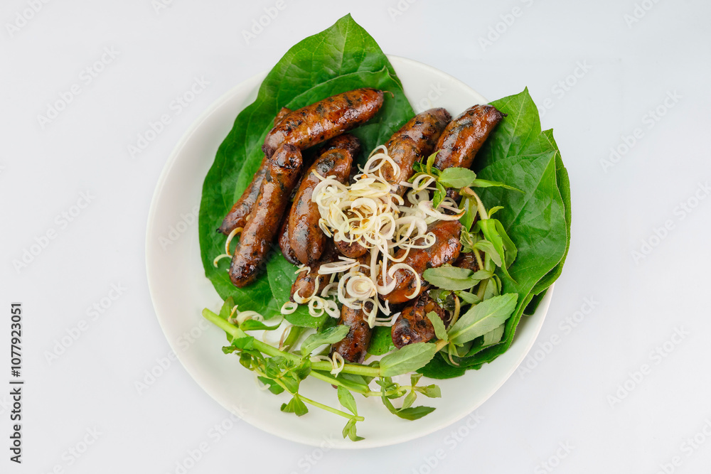 Tasty goat blood sausages. Grilled goat blood sausages. Vietnam food. Doi de nuong. Ninh Binh food. Tasty goat blood sausages. Grilled goat blood sausages. Vietnam food. Doi de nuong. Ninh Binh food.
