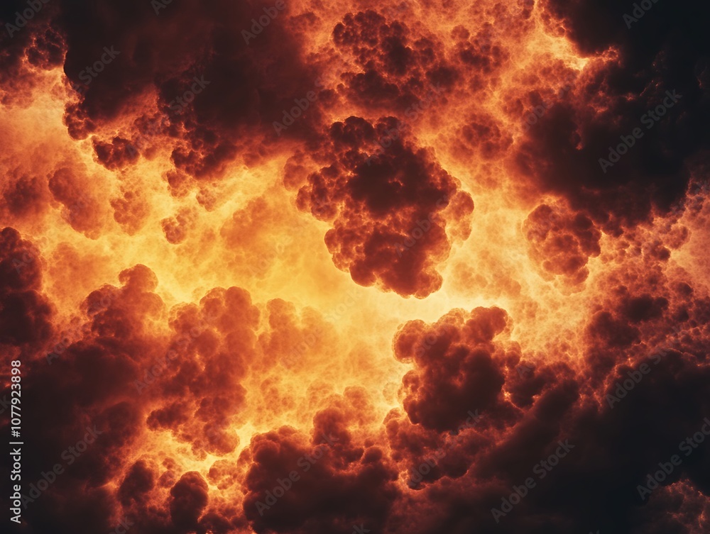 Billowing red and orange smoke clouds against a pitch-black background, creating a dramatic and abstract effect with intense contrast. Billowing red and orange smoke clouds against a pitch-black background, creating a dramatic and abstract effect with intense contrast.