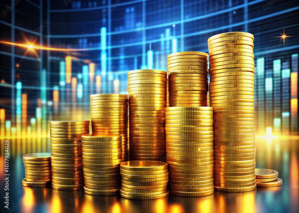 Capital Marketing with Golden Bank Coins Against a Digital Interface Background Showcasing Financial Growth, Investment Opportunities, and Modern Banking Technology for Stock Photography Capital Marketing with Golden Bank Coins Against a Digital Interface Background Showcasing Financial Growth, Investment Opportunities, and Modern Banking Technology for Stock Photography