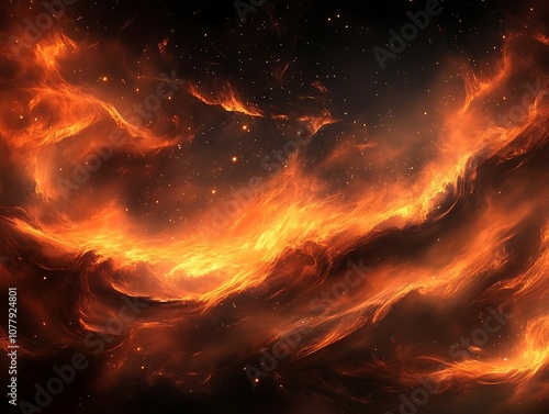 Billowing red and orange smoke clouds against a pitch-black background, creating a dramatic and abstract effect with intense contrast.