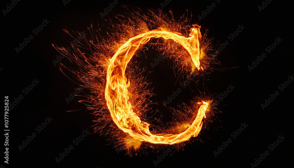 Fototapeta premium Single Letter of Fire Flames Alphabet on Black Background