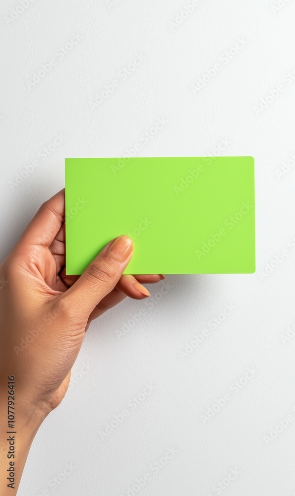 Fototapeta premium Hand Holding Neon Green Card - Isolated Product Photography