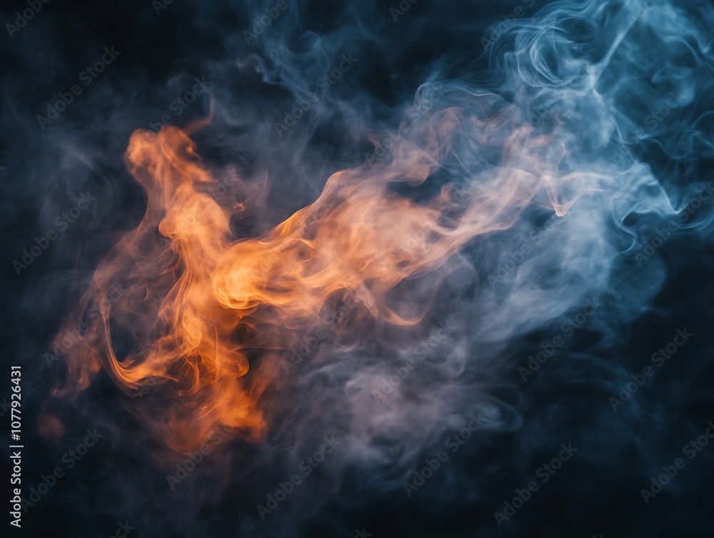 Billowing red and orange smoke clouds against a pitch-black background, creating a dramatic and abstract effect with intense contrast. Billowing red and orange smoke clouds against a pitch-black background, creating a dramatic and abstract effect with intense contrast.