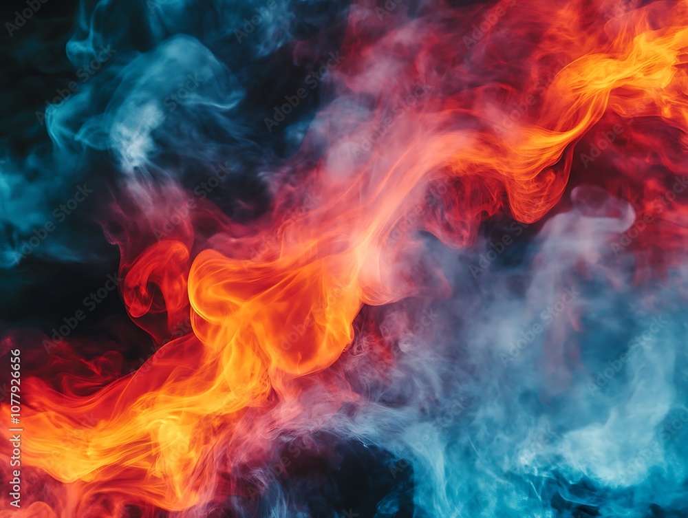 Billowing red and orange smoke clouds against a pitch-black background, creating a dramatic and abstract effect with intense contrast. Billowing red and orange smoke clouds against a pitch-black background, creating a dramatic and abstract effect with intense contrast.