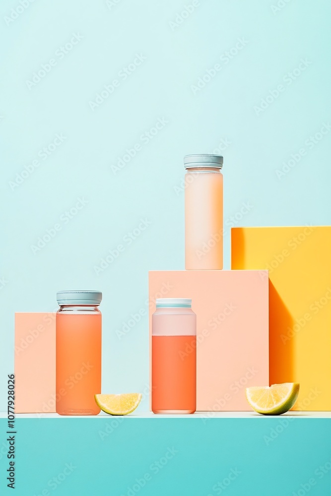 Vibrant and Modern Sports Drink Packaging in a Sleek Studio Arrangement Vibrant and Modern Sports Drink Packaging in a Sleek Studio Arrangement
