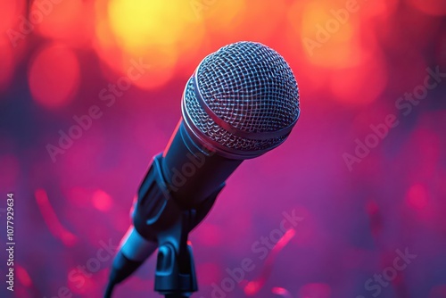 professional microphone against a pinkpurple gradient background creating an engaging atmosphere for podcasts or recording studios designed to capture the essence of creativity and voice photo