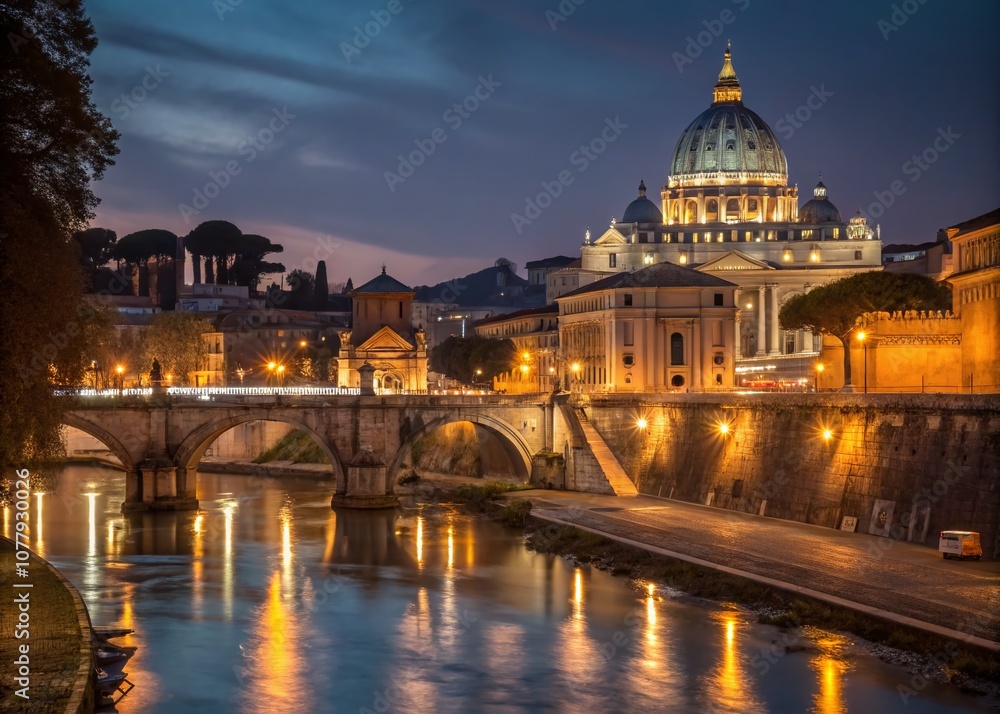 Captivating Long Exposure Nightscape of an Italian City Illuminated by Street Lights and Reflected in Water, Showcasing Architectural Beauty and Vibrant City Life Captivating Long Exposure Nightscape of an Italian City Illuminated by Street Lights and Reflected in Water, Showcasing Architectural Beauty and Vibrant City Life