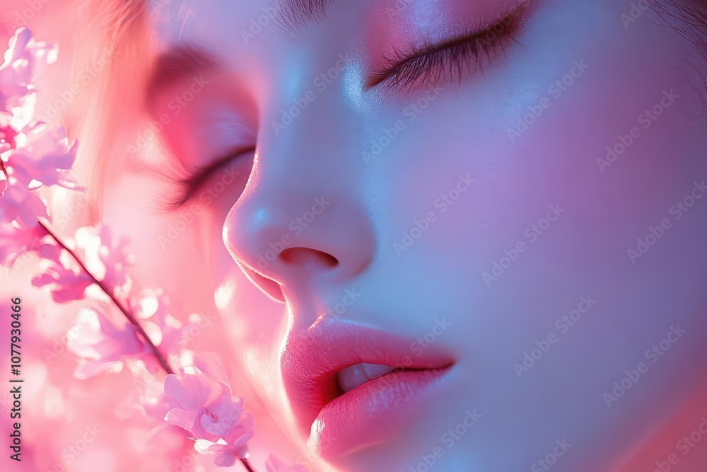 radiant pink makeup accentuating a serene portrait highlighting the beauty and elegance of the individual captured with soft lighting that enhances the gentle features and artistic expression radiant pink makeup accentuating a serene portrait highlighting the beauty and elegance of the individual captured with soft lighting that enhances the gentle features and artistic expression
