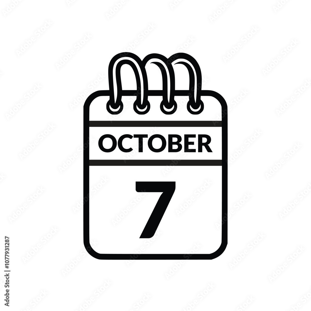 October 7 Calendar icon vector illustration. October 7 Calendar icon vector illustration.