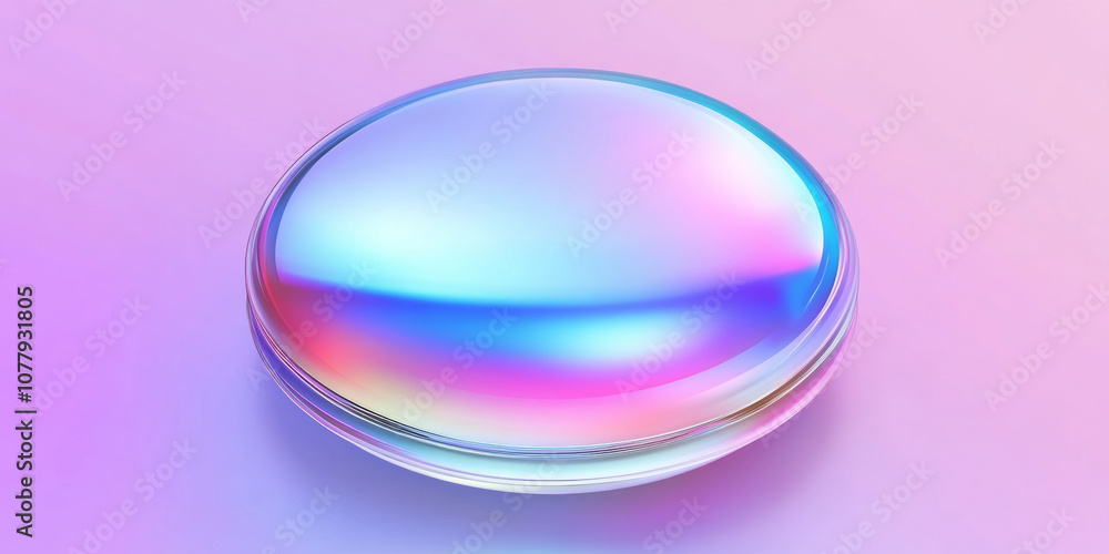 Fototapeta premium 3D abstract planet in space with stars clouds night holographic iridescent glossy glass texture in futuristic background. cyberpunk solarpunk disco musical club bar psychedelic pink purple blue shiny