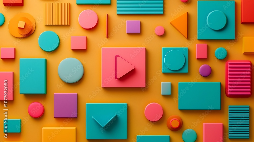 Vibrant and Playful Retro Pop Art Collage Composed of Colorful 3D Geometric Shapes Patterns and Abstract Designs A Stylized and Experimental Multimedia Composition with a Modern Minimalist Aesthetic Vibrant and Playful Retro Pop Art Collage Composed of Colorful 3D Geometric Shapes Patterns and Abstract Designs A Stylized and Experimental Multimedia Composition with a Modern Minimalist Aesthetic
