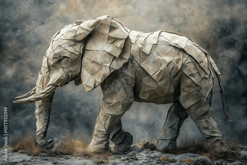 Majestic Origami Elephant Surreal Paper Sculpture Capturing Nature s Grandeur photo