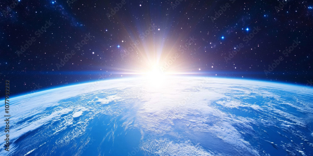 Earth sunrise in space universe planet with shiny star dark blue technology science background with copy space. astronomy starry sky shimmering glow wallpaper Earth sunrise in space universe planet with shiny star dark blue technology science background with copy space. astronomy starry sky shimmering glow wallpaper