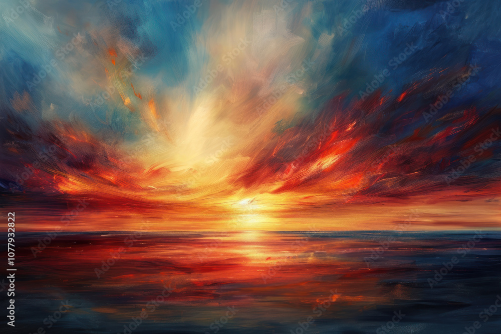 The sky ablaze with fiery colors as the sun sets, casting soft light across the horizon. The sky ablaze with fiery colors as the sun sets, casting soft light across the horizon.