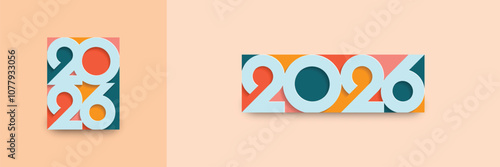 2026 new year with number on art wall concept. Happy new year 2026 modern art banner template