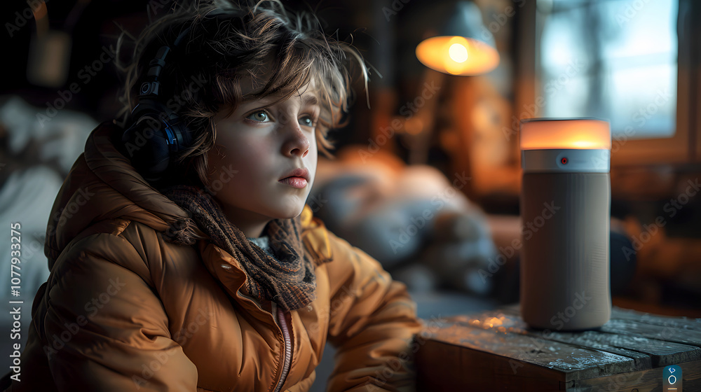 Child Engaging with Voice Activated Device Child Engaging with Voice Activated Device