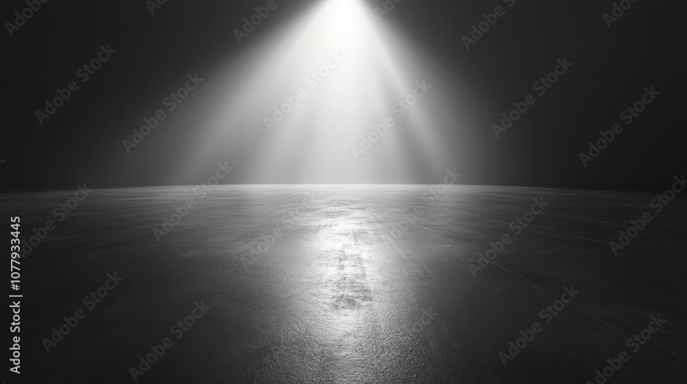 A dimly lit space with a spotlight illuminating the floor. A dimly lit space with a spotlight illuminating the floor.
