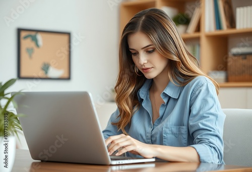 Woman Working On Laptop At Home Office Desk Businesswoman Home Office Remote Work Fre