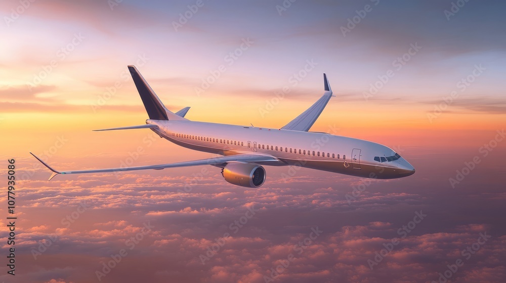 Airplane Flying Through the Sunset Clouds Airplane Flying Through the Sunset Clouds